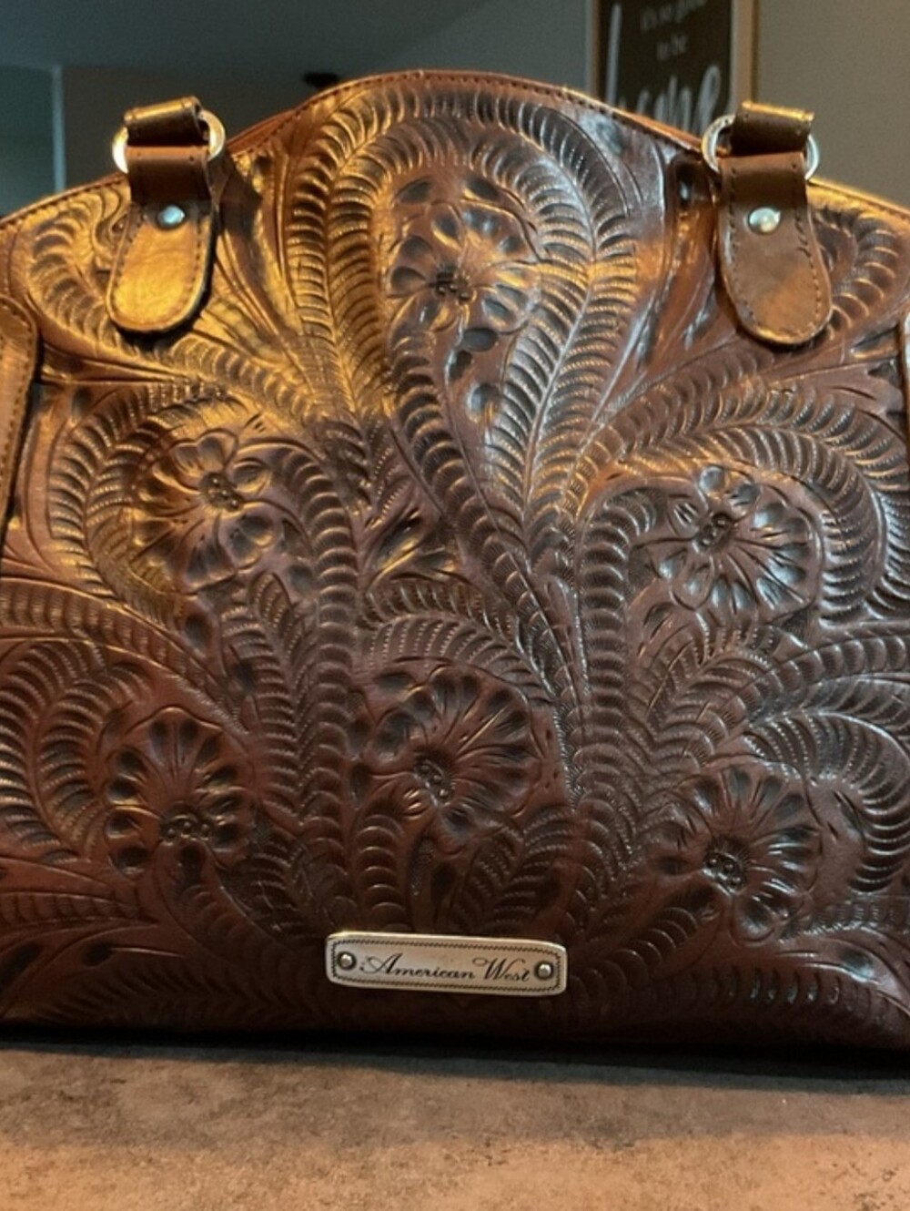 American West tooled leather conceal carry purse with matching wallet - Picture 3 of 8